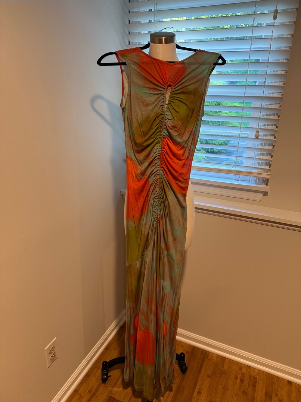 Ulla Johnson Sleeveless Ruched Maxi Dress in Coral, Mint and Olive - Picture 8 of 8